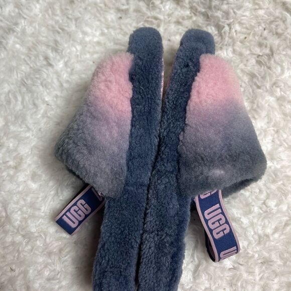 UGG FLUFF YEAH SLIDE grayish blue & pink STRIPES SHEEPSKIN rubber soles SZ8 - Picture 6 of 9